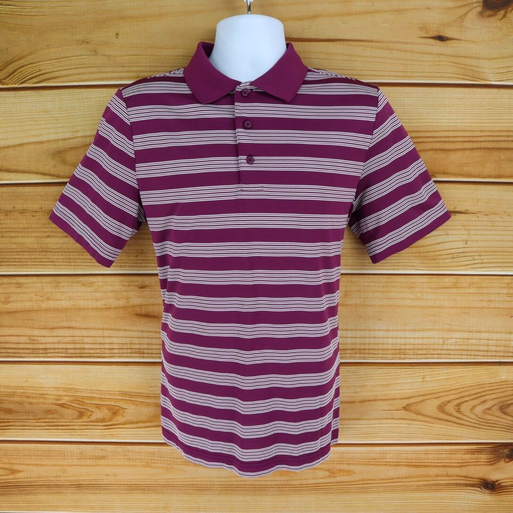 George Polo Shirt Short Sleeves Mens Sz M‎ (38-40) Purple Striped 100% Polyester